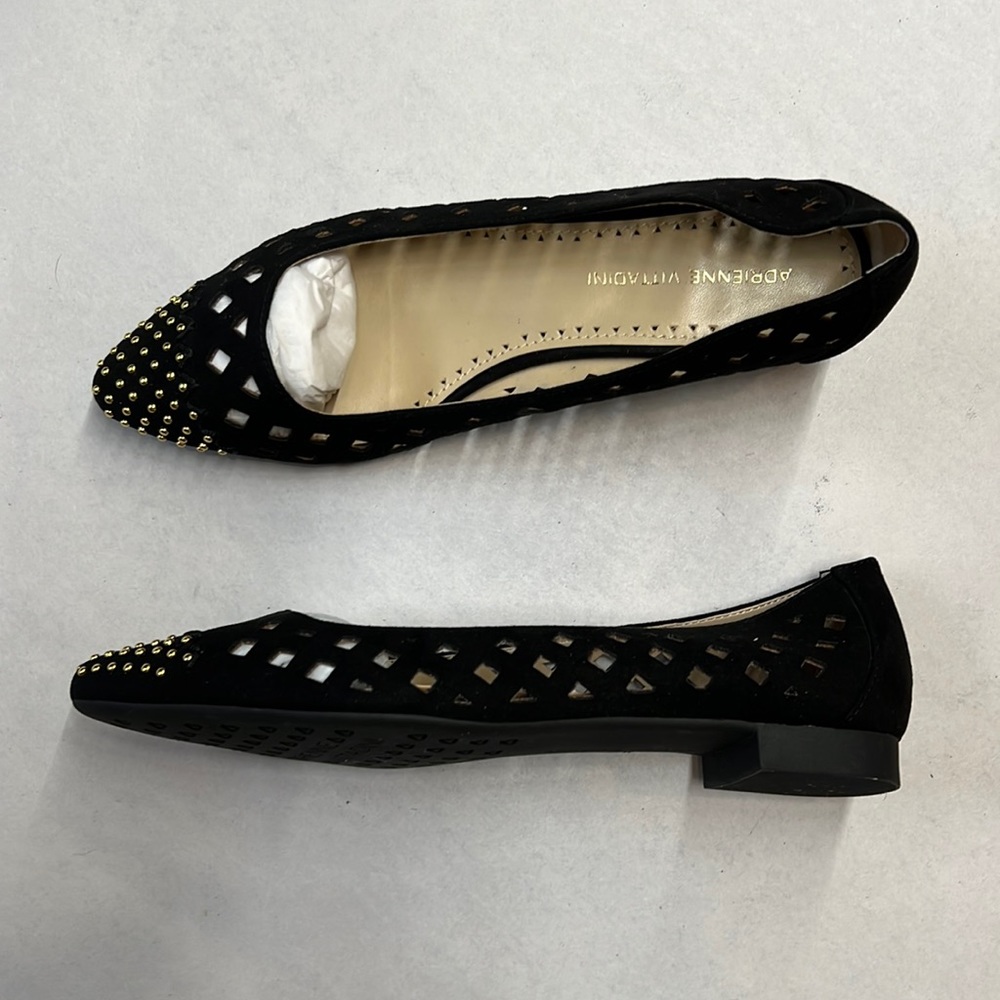 Womens ADRIENNE Vittadini  pointed toe laser-cutout Flats- Black 6M